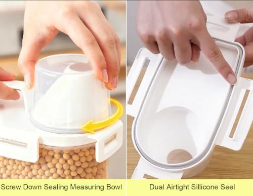 Gagee Airtight Rice Dispenser 3-5 Lb with Measuring Cup,Clear | Cereal Dry Food Flour Bin, Pet Dog Cat Food Dispenser, BPA Free Plastic Kitchen and Pantry Organization Bin for Sugar