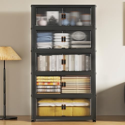 SAILUN 635Qt Large Stackable Storage Bins,Storage Cabinet with a Lid,Black