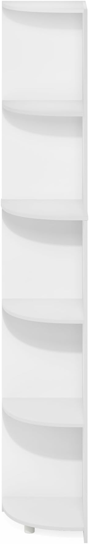 Furinno ECON Corner Shelf, 5-Tier Corner Book Shelf, Storage Shelves, Display Rack, Bookshelf, for Organization and Storage, Living Room, Home Office, White