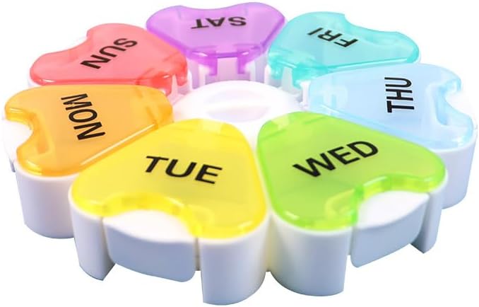 Portable Travel Size 7 Day Pill Box Case with Spring Open Design | Weekly Pill Organizer Daily Large Compartment Meds Container for Vitamins, Cod Liver Oil, Supplements, Fish Oil, Medication