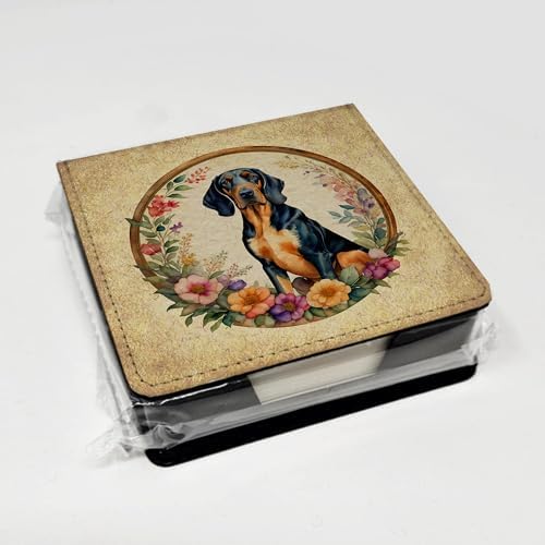 Caroline's Treasures Coonhound and Flowers PU Leather Note Paper Holder with Artist-Designed Cover, Desk Accessory, Office Gift