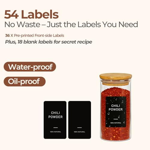 ComSaf Glass Spice Jars 4oz 16 Pack, Small Seasoning Containers with labels | Round Spice Jars with 54 Labels, Kitchen, Spice Rack Organization, Loose Tea, Herbs, Powders, Salt,Chili, Dry Goods, BPA Free