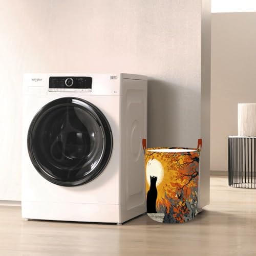 Laundry Basket 15.7x19.7 in Black Cat Autumn Moon Hamper for Bedroom
