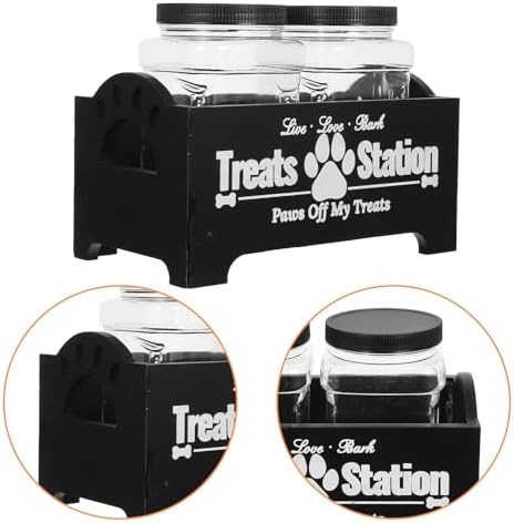 Happyyami Wooden Dog Treat Storage Container with Airtight Seal, Countertop Pet Food Organizer Box, Black Solid Wood Snack Jar for Home Use