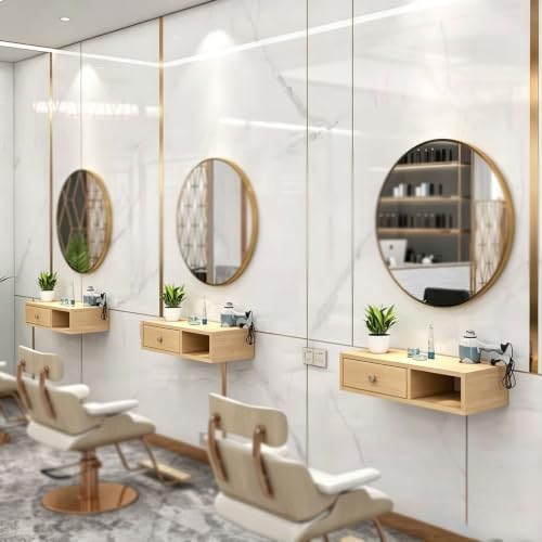 Hair Tool Organizer with Drawer, Wall Mounted Salon Stations for Hair Stylist, with 1 Hair Dryer Holders, Floating Makeup Vanity, Suitable for Multiple Scenarios(Black,19.6x10.2x5.9in)
