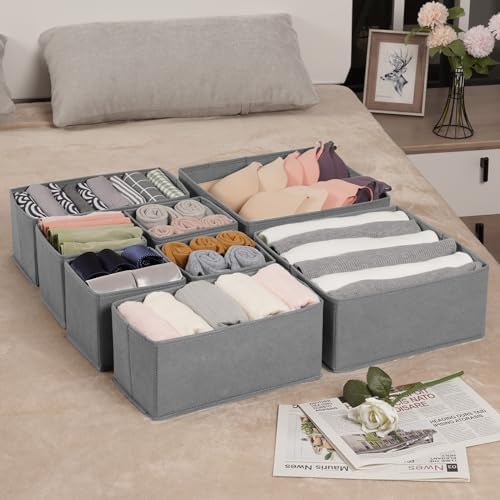 Criusia Drawer Organizer Clothes, 24 Pack Underwear Drawer Organizers, Foldable Closet Organizers and Storage Dresser Drawer Dividers Clothing Organizer for Clothes, Socks, Scarves, Bra, Ties (Grey)