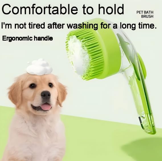 Pet Bath Brush with Shampoo Dispenser, Silicone Bristles, Ergonomic Handle, Green, 3-in-1 Shower Massage Tool for Dogs and Cats (Blue)