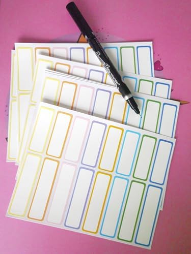 Removable Waterproof Labels 320 pcs for Daycare, Kitchen, Office, Home Organization Projects. Colored Border Labels