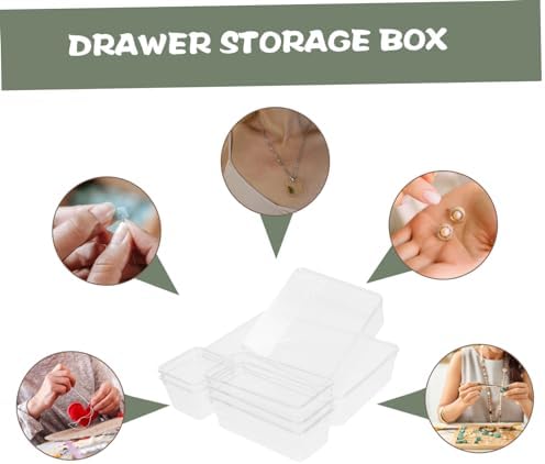 KICHOUSE 7pcs Plastic Drawer Storage Box under Desk Organizer Shallow Drawer Organizers Pet Material Easy Cleaning