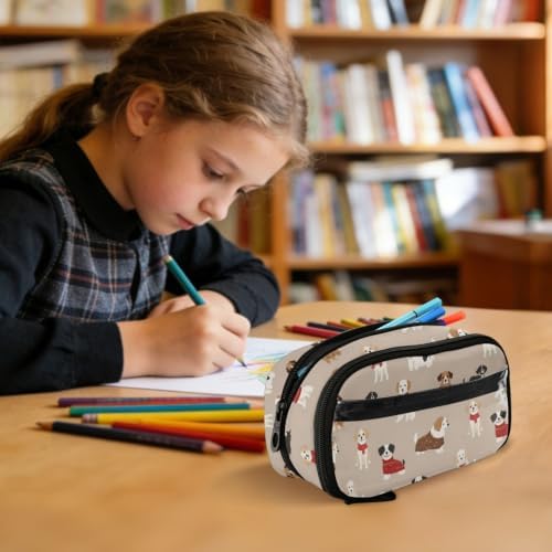SUABO Cute Pet Dog Pencil Case Large Pen Stationery Bag | Pencil Pouch Stationery Organizer with Compartments, Transparent PVC Layer, School Office Supplies for Kids Adults