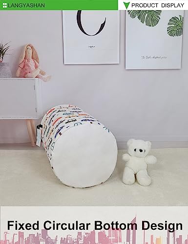 Round Laundry Basket Collapsible Storage Hamper with Car Print | Waterproof Canvas Foldable Baskets with sturdy Handles Multi-scene Organizer for Home Play Bedroom Gift Bin