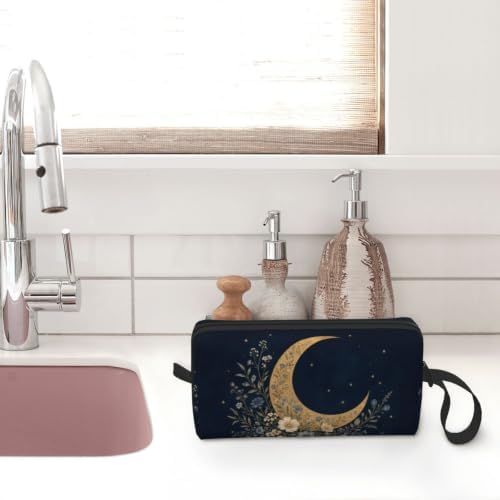 Moon Small Makeup Bag, 600D Oxford Cosmetic Pouch for Women | Moon Cosmetic Bag and Toiletry Pouch with Double-Sided Print and Foam Padding for Women, Travel, Gym, Weekend and Daily Use