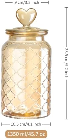 Joeyan 45 oz Amber Glass Canisters with Airtight Lids,Vintage Embossed Glass Storage Jar,Decorative Kitchen Food Container Organizer Apothecary Jars for Candy, Flour, Coffee Bean, Cookie, Pet Treats
