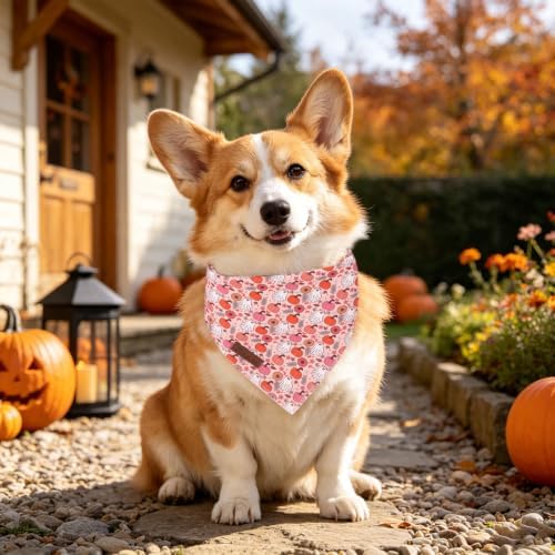 Halloween Dog Bandana,Pumpkin Triangle Bid Scarf with Pink Pumpkin & Ghost Pattern, Cotton Pet Kerchief for Girl Female Dogs or Cats, Cute Puppy Bandana Fancy for Dogs
