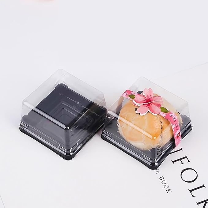 DOITOOL 100 Pcs Mooncake Box 2.75 Inch Clear Individual Cupcake Containers | Square, plastic mooncake packaging, mini cupcake box with lids for flan, macaron, muffin, dessert, cookies, small treats