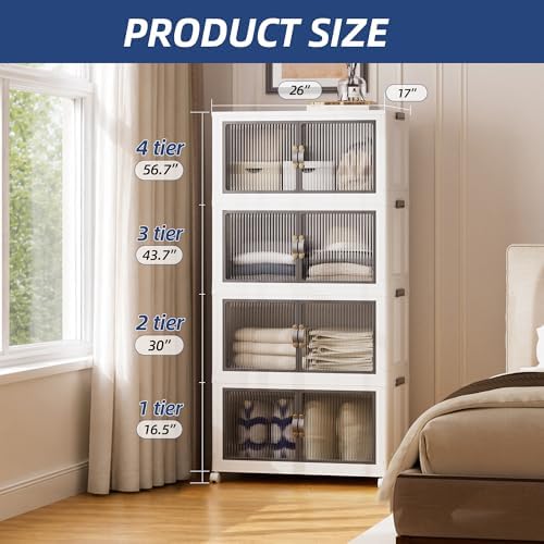 SAILUN 464Qt Stackable Storage Bins,Storage Cabinet with a Lid,4 Pack White