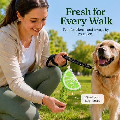 Dog Poop Bag Holder for Leash Lime Shape Pet Outdoor Accessory | Thin Lightweight Dog Waste Bag Carrier with Storage Pouch, Leash Attachment for Walking, Travel, Beach