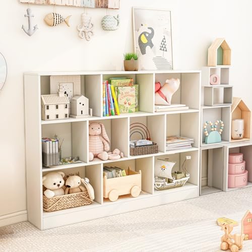 Giantex 10 Cube Bookcase, 4-Tier Freestanding Bookshelf w/ 10 Open Compartments, 2 Anti-Tipping Kits, Modern Display Cabinet, 41" Wood Cubby Storage Organizer for Living Room, Bedroom, White