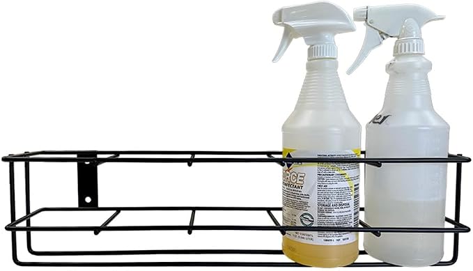 Up to Five 32 oz Spray Bottle Rack – Wall Mount Organizer | Heavy Duty Metal Holder for Cleaning, Chemical, or Detailing Bottles | Safe & Space-Saving Storage for Garage, Shop, or Janitorial Use