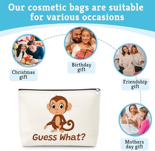 Cute Monkey Print Makeup Bag Monkey Lover Gift for Daughter Animal Monkeys Lovers Women Girls Sister Best Friend Mom Pet Coworker Graduation Mothers Day Christmas Birthday Cosmetic Bag with Zipper