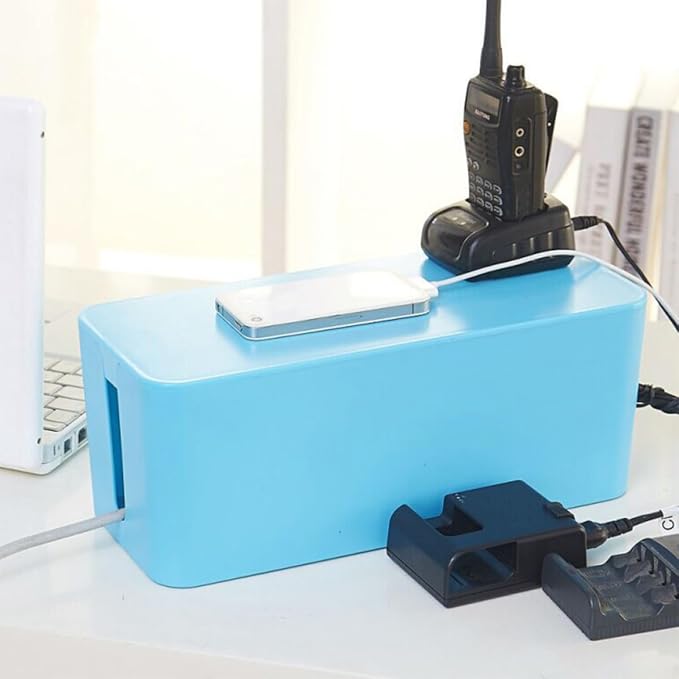 balacoo Plastic Power Strip Management Box with Cover for Cable Organizer and Electronic Items Protection, Blue, Size S, for Office and Study Use