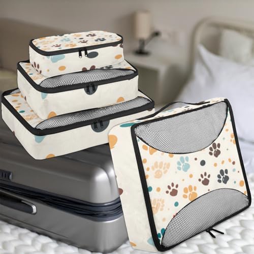 Dog Paw Print 4 Set Packing Cubes Luggage Organizer Bags for Travel Accessories and Essentials, Cute