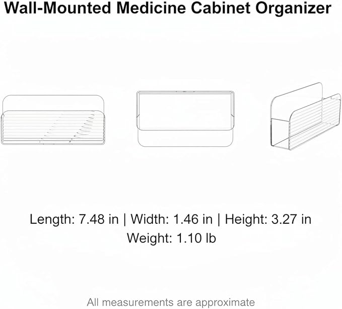 Wall-Mounted Medicine Cabinet Organizer, Clear PET Plastic Storage Box for Bathroom Vanity and Mirror Cabinet Interior (1 PC)