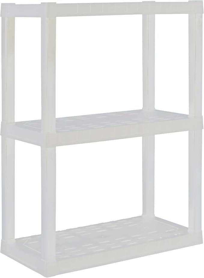 Oskar Heavy Duty Plastic Storage Shelves- for Garage, Kitchen, Bathroom Basement Kids Room, Stackable 3-Tier White, Organizer Rack for Books Shoes, Toys, Pantry, Cleaning and Closet Organization