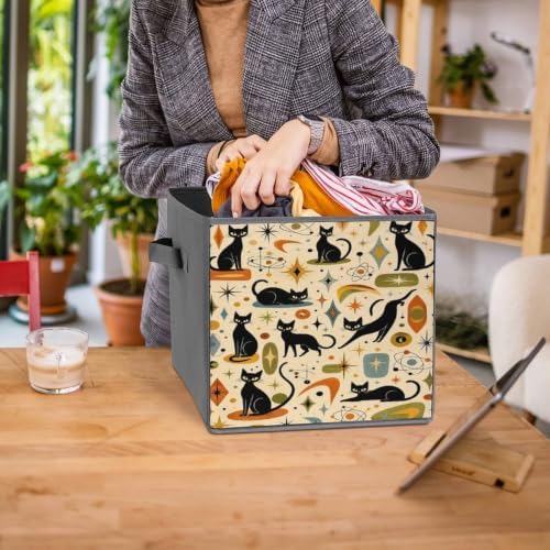 Black Cats Stars Storage Bin with Handles, Oxford Fabric Foldable Storage Cube Organizer for Clothes, Towels, Bedroom, Living Room, Home Organization