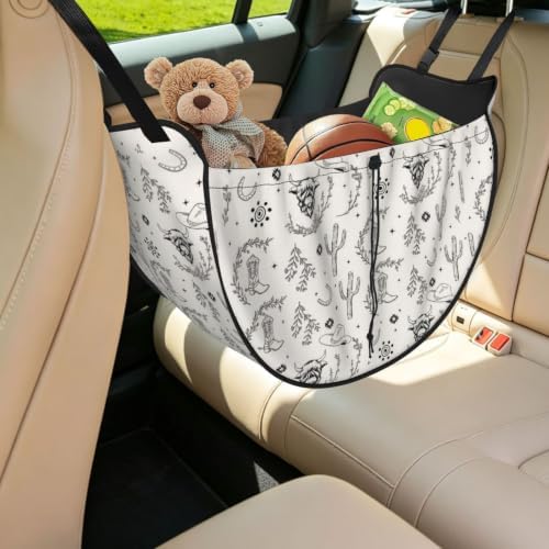 Country Western Cowboy Car Seat Organizer Backseat Storage Bag, Large Waterproof Vehicle Organizer With Adjustable Straps For Gear Essentials, Fits Most Cars