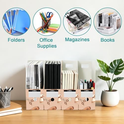 SPRIPORT Pet Paw Brown Print Water Resistant PP Magazine File Holder Organizer for Desk, Foldable Storage Rack for Library School Office Document Sorter with Labels 23x30x10cm (3 Pack)