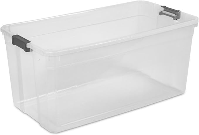 Sterilite Modular Stacker Box with Latching Lid, 200 Quart, 3-Pack | Clear Plastic Storage Bins - Stackable Organizing Container Boxes for Closet, Bathroom, and Office