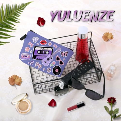 Retro Y2K Music Print Small Cosmetic Bag | Pet Grooming Toiletry Makeup Purse, Cute Organizer Zipper Pouch, Pet Grooming Birthday Present for Women Friends