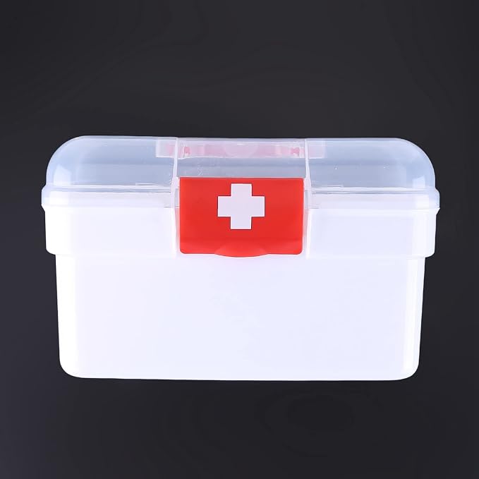 Eforcase Storage Organizer - Medicine Box Plastic First Aid Box Empty - Family Emergency Kit Medication Storage Organizer with Handle Medicine Cabinet Storage Pill Case Durable Organizer Box Bins