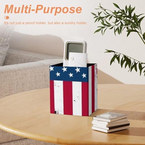 Fashion Office Pen Holder Unisex Durable Desktop Storage For Stationery & Tools Grunge USA American Flag