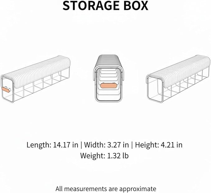 Stackable Storage Box with Dividers, Clear PET Plastic Organizer for Accessories & Essentials, Space-Saving Drawer Bin