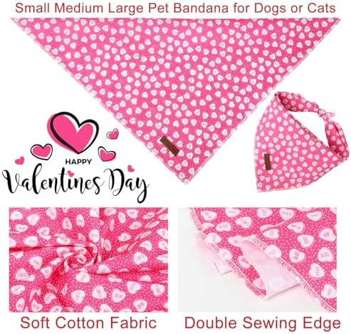 Valentine Dog Bandana, Pink Heart Triangle Bid Scarf for Small Medium Dog, Cotton Pet Kerchief for Girl Boy Dogs or Cats, Red Dog Bandana, Cute Adorable Puppy Bandana