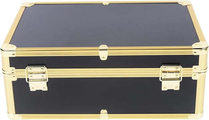 Barber Beauty Salon Tool Kits Storage Travel Carry Case,Hairdresser Salon Trimmer Holder Organizer Box with Lock,Barber Carrying Case for Hair Stylist Pet Groomer (Gold)