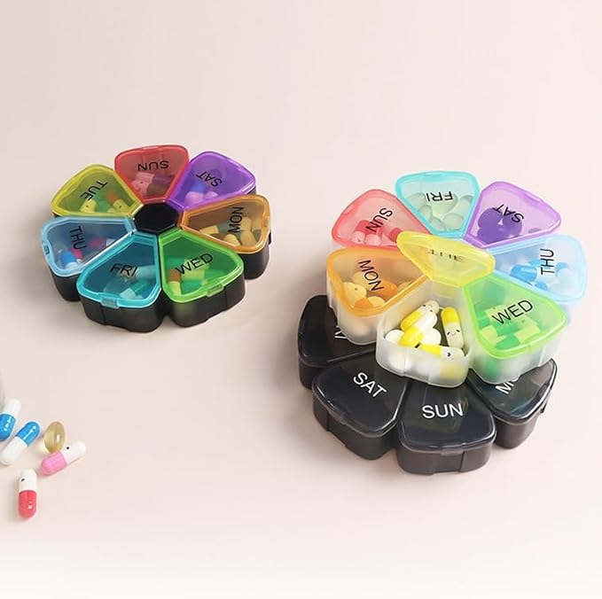 Weekly Pill Organizer 7 Day Cute Portable Large Daily Medicine Box | Easy to Open, BPA Free Travel Pill Case Reminder for Medication Dispenser Vitamin Fish Oil Supplements Capsule DHA Holder