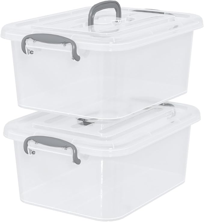 8 Quart Clear Plastic Storage Latching Box with Handle, 2 Packs | Latch Tote Bin Containers with Lids