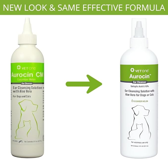 Vet One Aurocin cm Ear Cleanser (Cucumber Melon) with Aloe 8oz