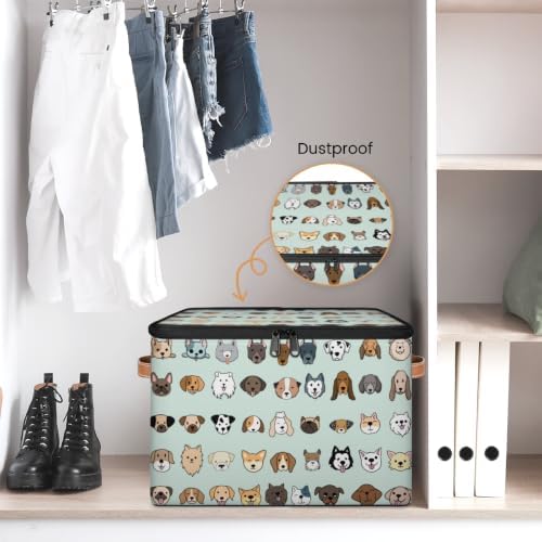 Cute Dogs Collapsible Fabric Storage Bin with Lid | Storage Basket, Foldable, Waterproof, Handle, Large, Closet Organizer, Home, Cartoon Dogs