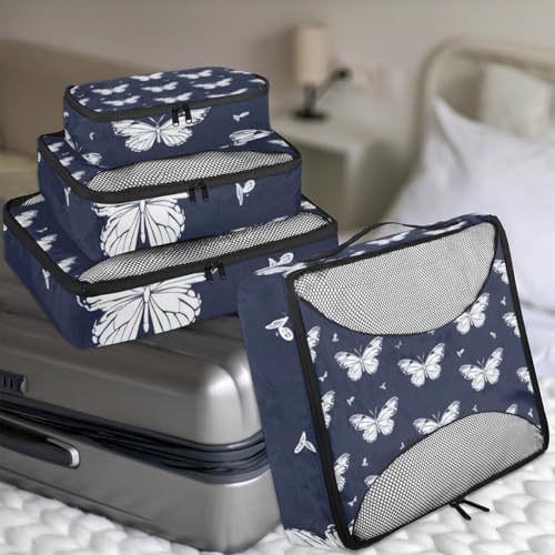 Butterfly 4 Set Packing Cubes Luggage Organizer Bags for Travel Accessories and Essentials, Butterfly Print