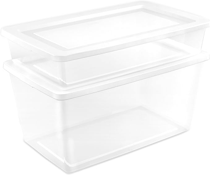 Sterilite 24-Pack 41 Quart Storage Box, Stackable Clear Plastic Bins with Snap-On Lids - Heavy-Duty Organizing Containers for Closet, Bathroom, and Office