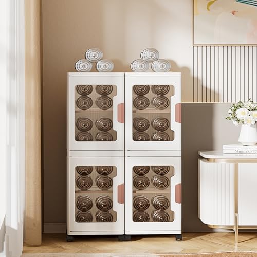 2-Tier Slim Tall Bathroom Storage Cabinet,Narrow Bathroom Storage Cabinet with Transparent Doors and Shelves, Suitable for Small Spaces, Bathrooms, Kitchens, White (9.8x11.4x31.5)