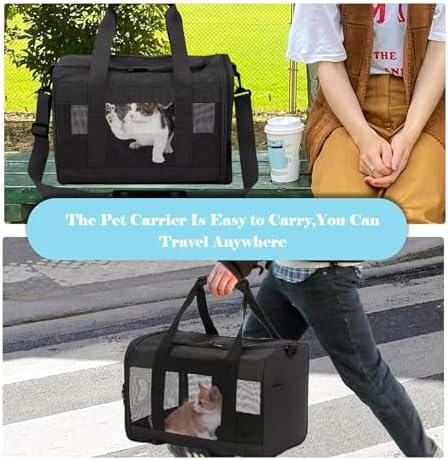 Travel Carrier for Cats,Cat Soft-Sided Carriers Ventilated Breathable Foldable Kitten Carrier Soft Airline Approved Carrier for Small Dogs Kitty Puppies Under to 12 Lb(Black)