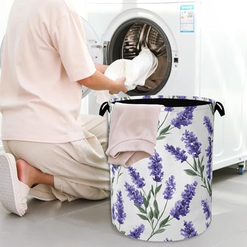 Lavender Laundry Basket,Oxford Cloth Laundry Hamper with Handle Foldable Portable Clothes Storage Basket for Bathroom Bedroom Dorm Room 16" x 20.8"
