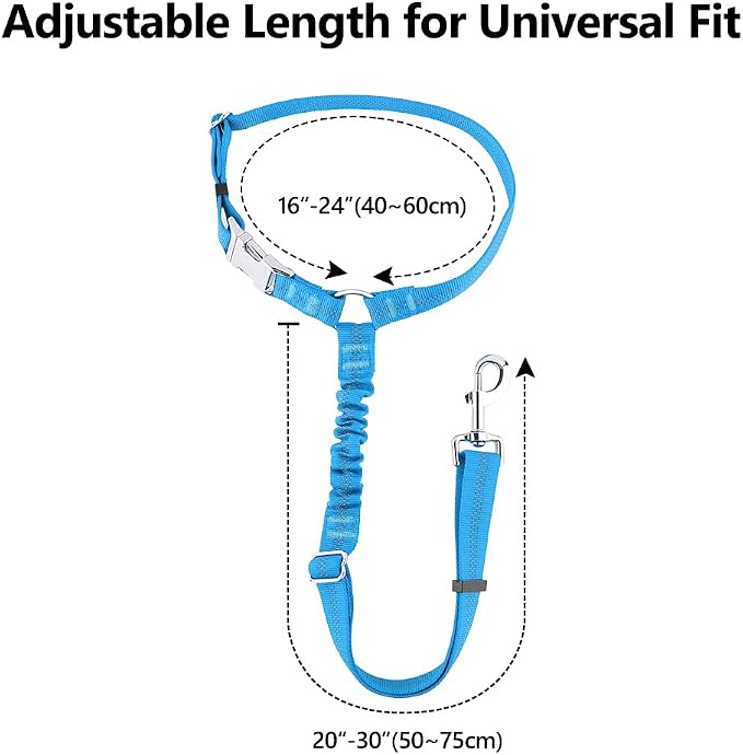 Plutus Pet Dog Seat Belt for Car Headrest, Reflective with Elastic Bungee | Adjustable Restraint for Safety, Vehicle Seatbelt Harness for Small Medium Large Dogs and Cats, Blue