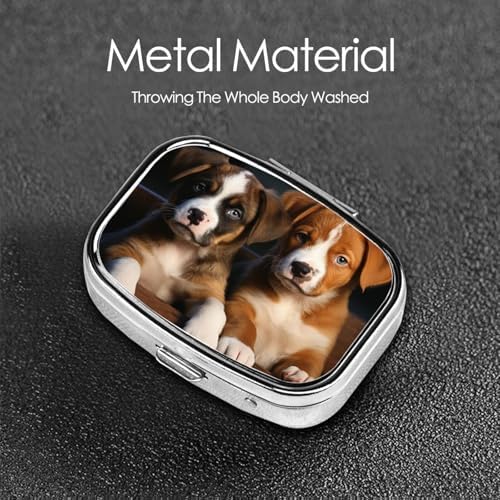 Pill Box Small Pill Case 2 Compartment Cute Medicine Organizer Puppies Dogs Pets Animals Travel Pillbox Portable Pill Container Holder Vitamin Organizer to Hold Fish Oils Supplements