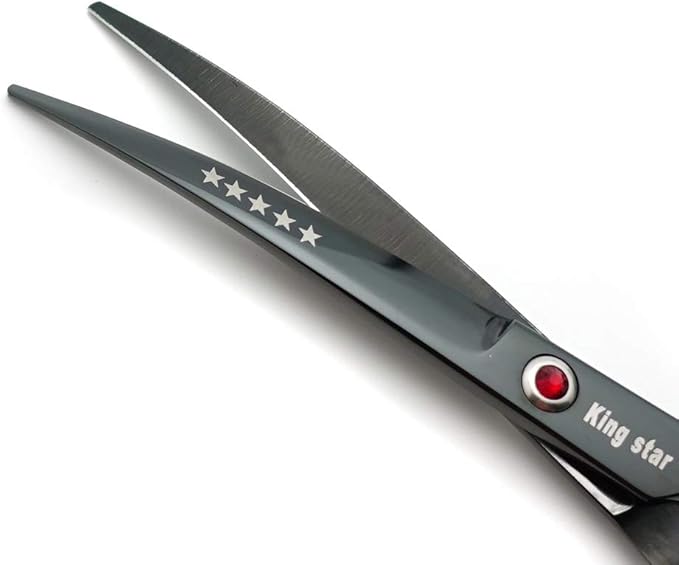 7.0in Titanium Professional dog Grooming Scissors set,Straight & Thinning & Curved scissors 4pcs set for Dog grooming Bright Black With Comb